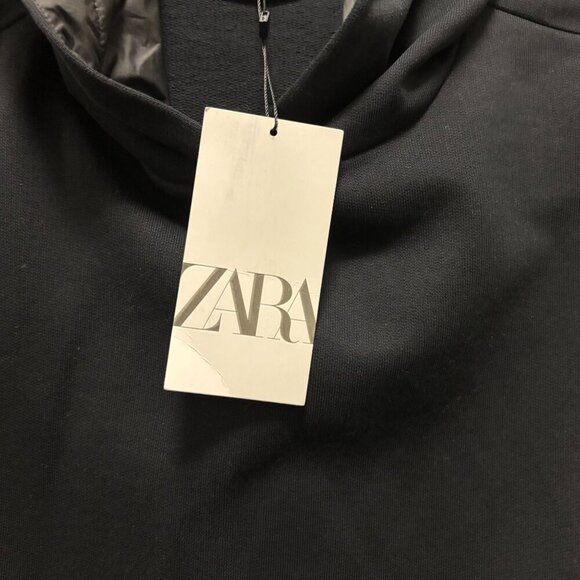 Zara Womens Black Pleated Back Hoodie Sweatshirt With Kangaroo Pocket Size M - Picture 7 of 9